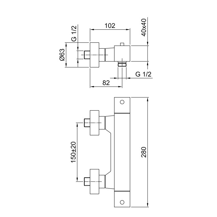 Fantini Mint Смеситель для душа, настенный, термостатический, цвет: хром 34 02 F030