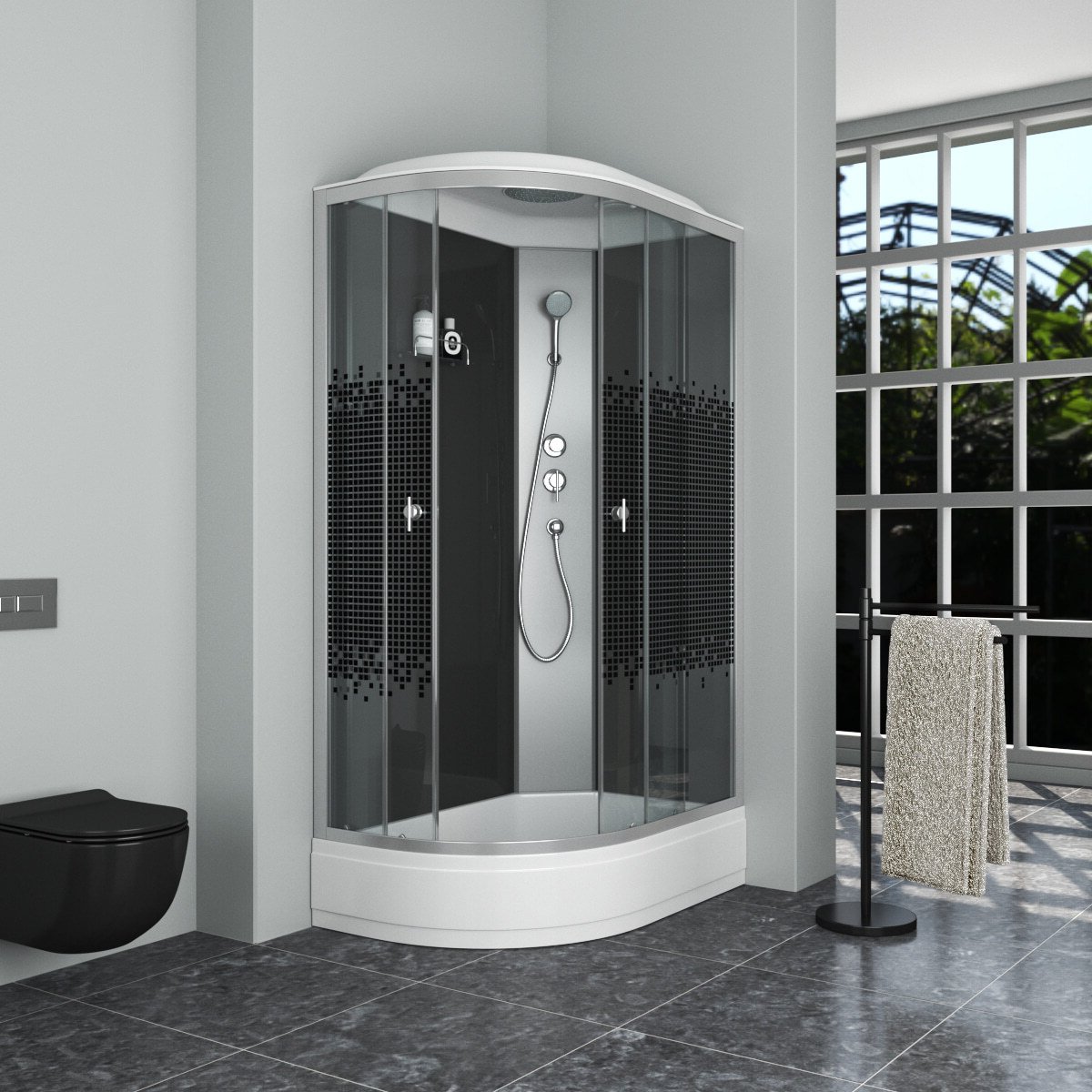 Niagara Eco Душ.каб. NG-3524-14R BLACK (1200х800х2150) низкий поддон(26см) стекло тонированное