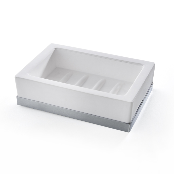 3SC Mood Deluxe White Мыльница настольная,  композит Solid Surface, цвет: белый матовый/хром MDW01ASL