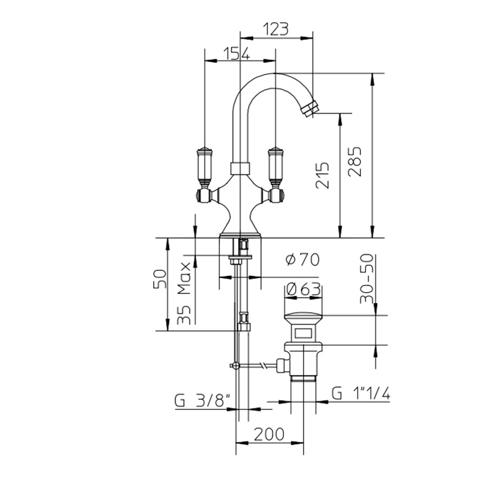 Bossini Liberty Смеситель для раковины на 1 отв., цвет: античная бронза Z001301.022