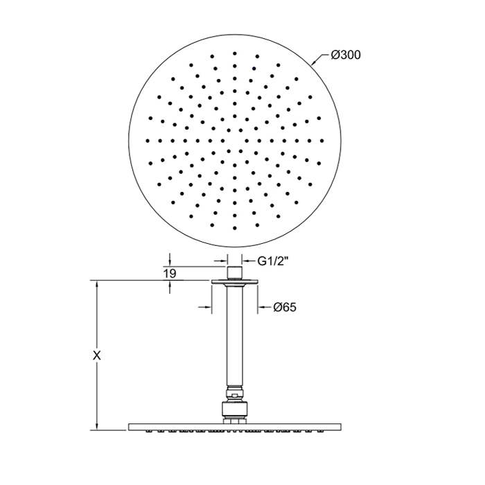 Gessi Inciso Shower Потолочная душевая головка шарнирная с защитой налёта , 1/2, Ø 300 мм. цвет: black XL 58252#299
