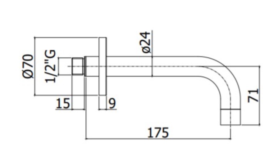 Paffoni LIGHT ZBOC139HGSP Излив из стены d.24, длина mm.175 подкл. 1/2"  с латунной накладкой d.70, золото медовое брашированное, Paffoni