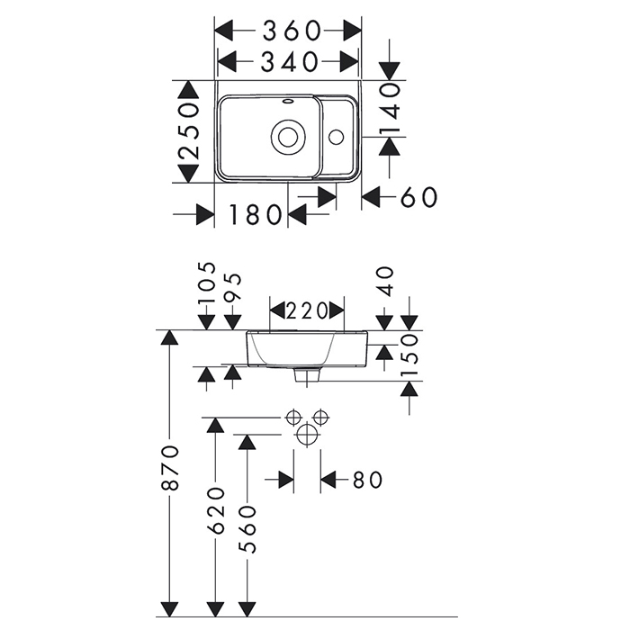60129450 Hansgrohe Xanuia Q Раковина 36x25см., подвесная, 1 отв., цвет: белый