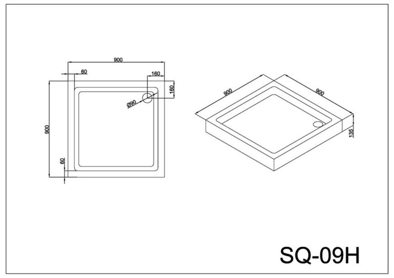 09HSQ00 Душевой поддон B&W SQ-09H (900x900x135)
