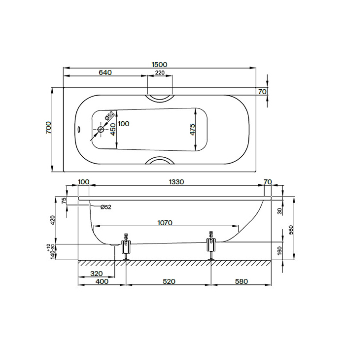 2941-000 AD PLUS AR Bette Form 2020 Ванна 150х70х42 см, с шумоизоляцией, BetteGlasur® Plus, антислип, цвет: белый