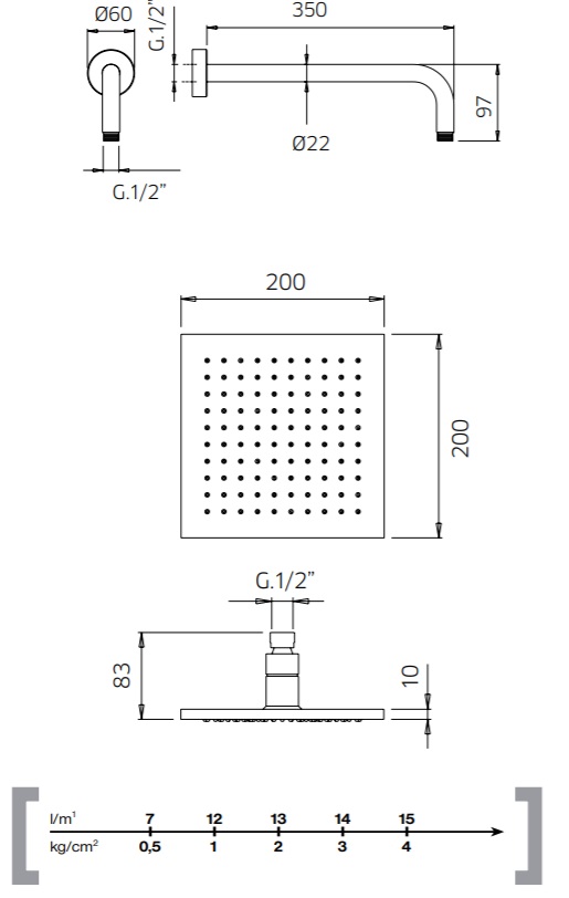 99268810 Palazzani верхний душ 200x200 мм с настенным кронштейном