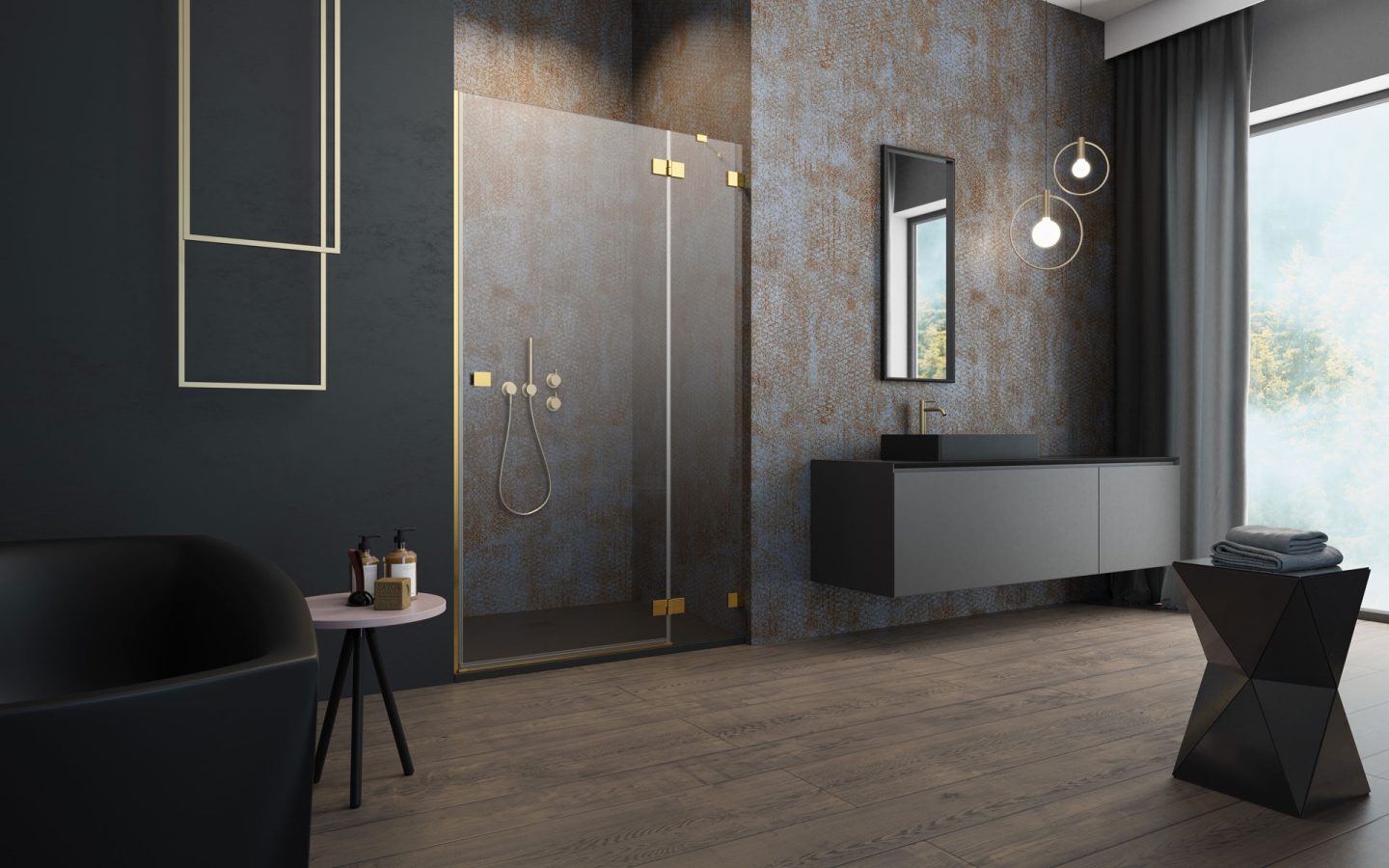 Душевая дверь 130 см. нестандарт Radaway Essenza Pro 8 Gold DWJ профиль золото