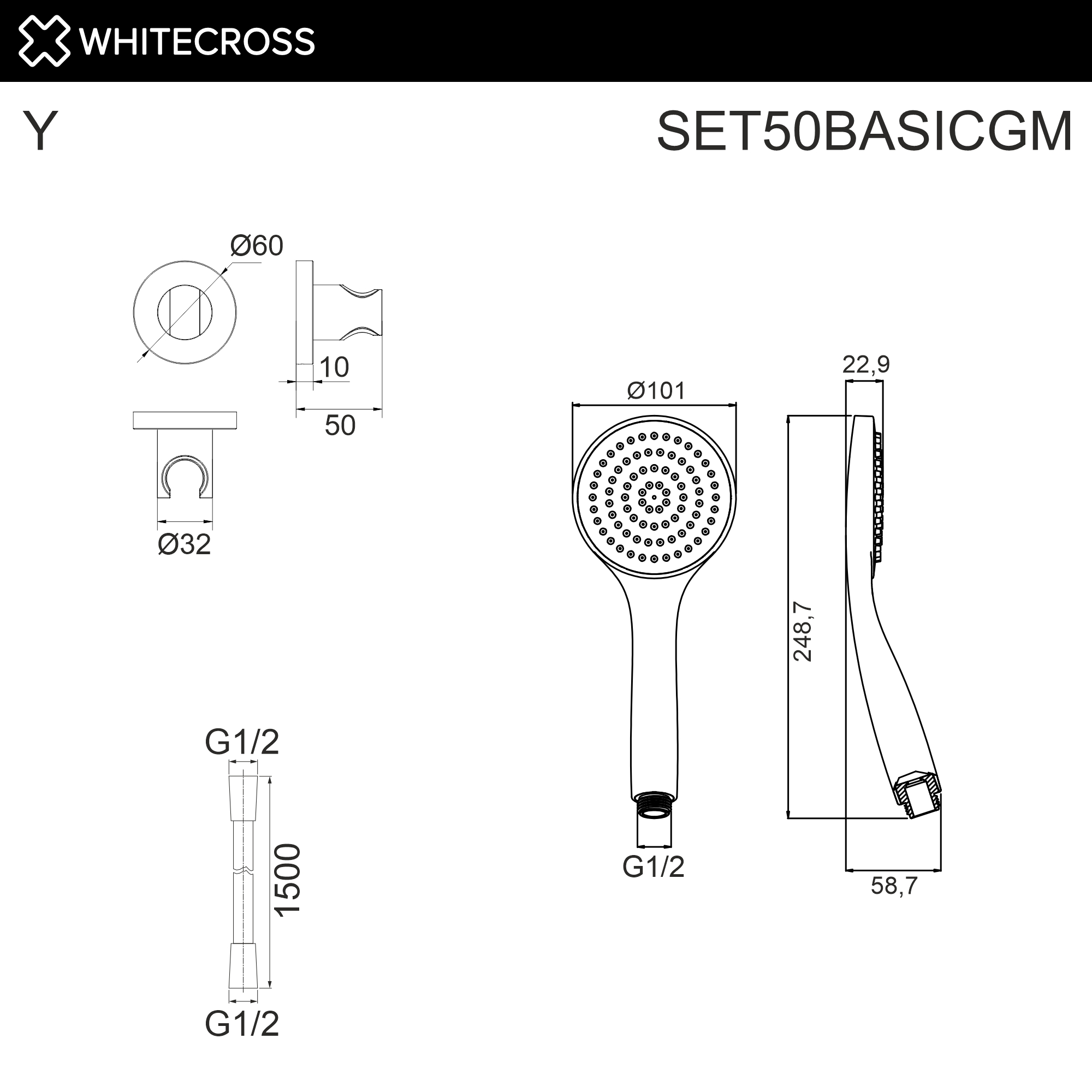 Душевой гарнитур точечный WHITECROSS SET50BASICGM (оружейная сталь)