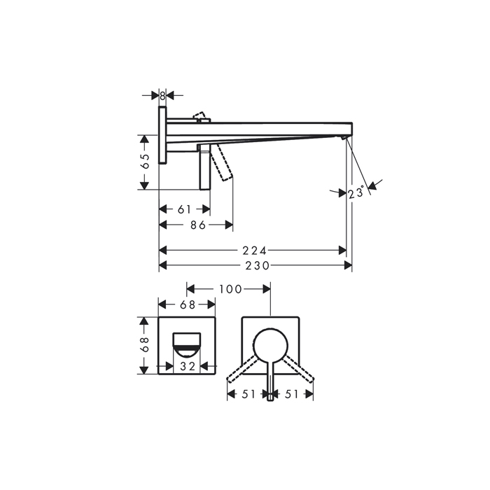 73051700 Hansgrohe Tecturis E Смеситель для раковины, однорычажный, настенный, с изливом 22,5, скрытого монтажа, цвет: матовый белый