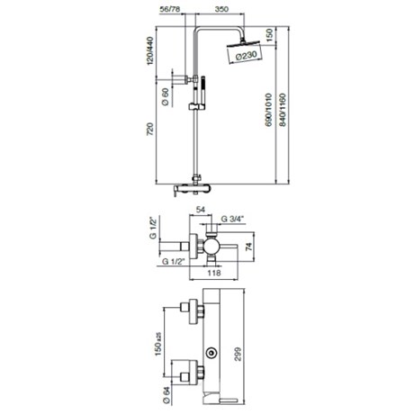 02225843 Palazzani Mimo настенная душевая система, 230 мм, 1/2", белый матовый