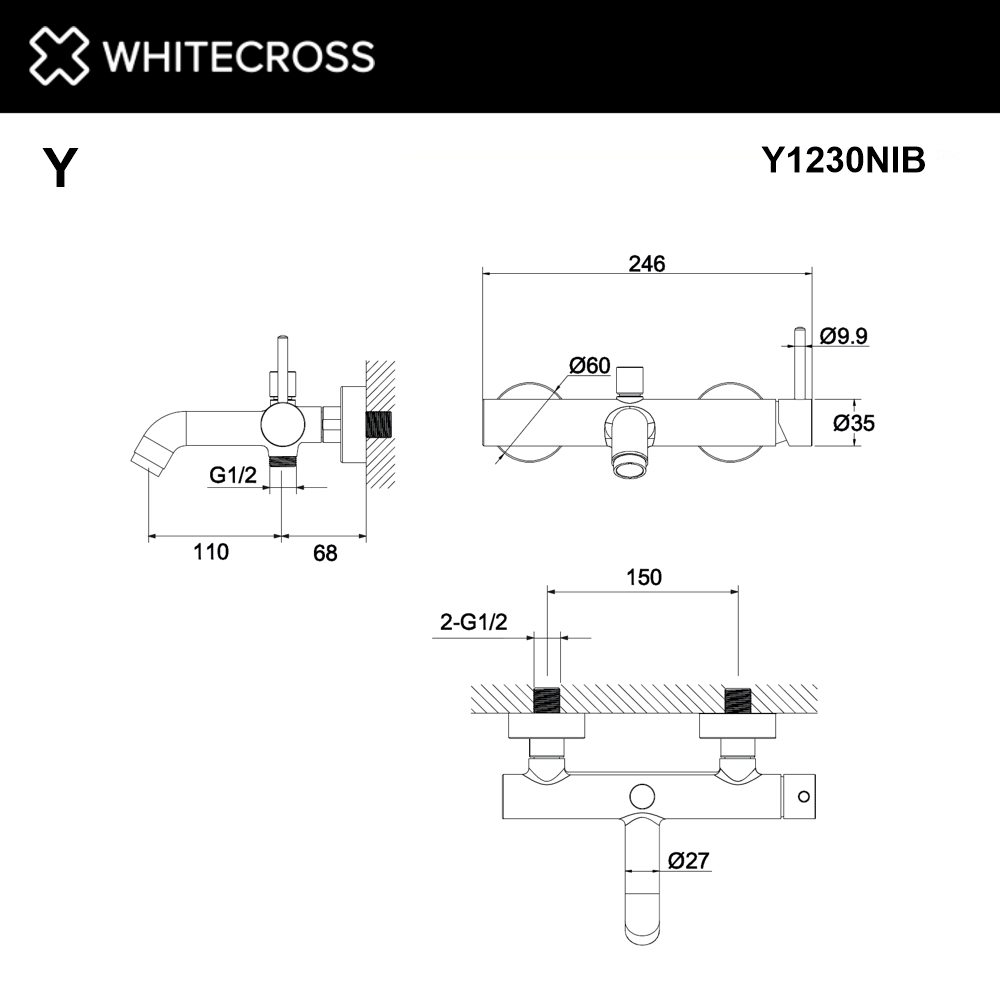 Смеситель для ванны WHITECROSS Y1230NIB (брашированный никель)
