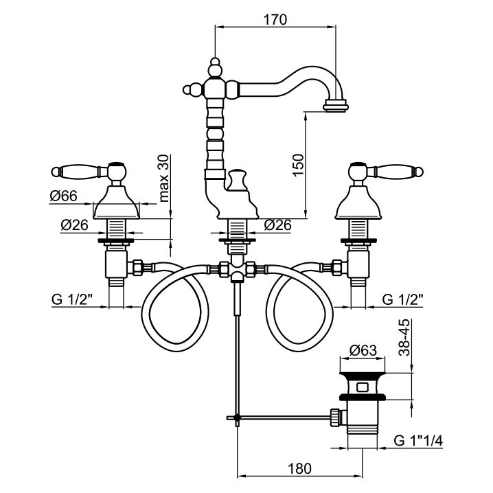 Смеситель для раковины Webert Dorian DO750202065, бронза