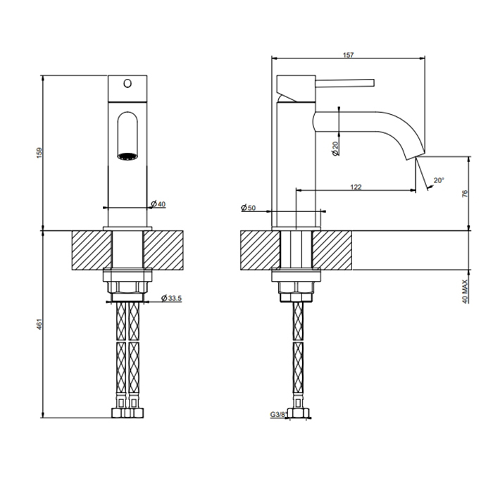 Gessi 316 Смеситель для раковины, на 1 отв., без донного клапана, излив 15.6см, h=20см., цвет: Black XL 54002#299