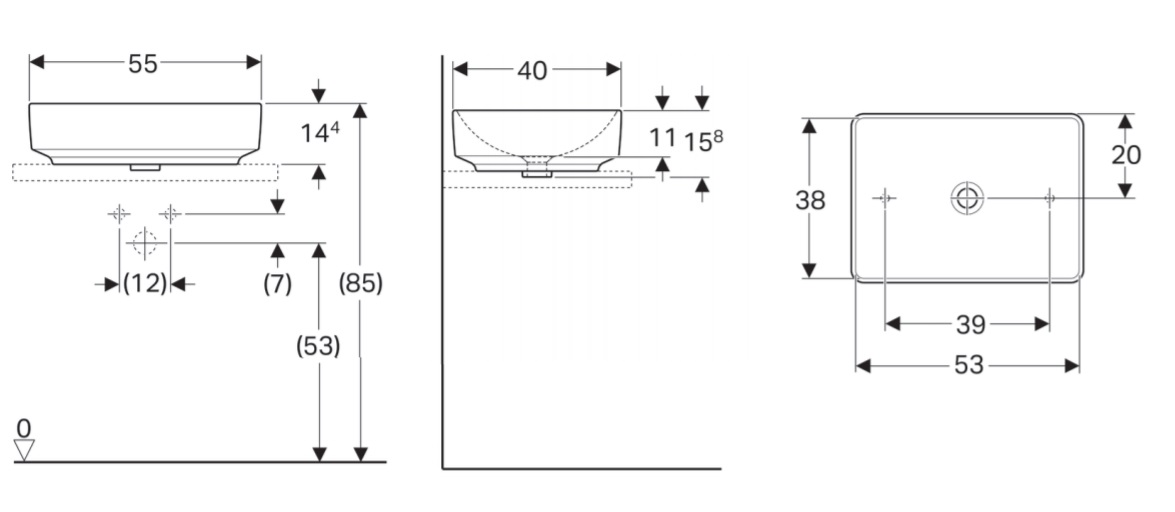 Раковина накладная 55x40 см Geberit VariForm 500.779.01.2