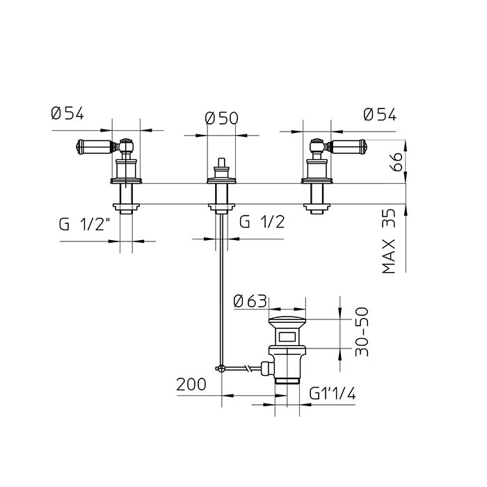 Bossini Liberty Смеситель для биде на 3 отверстия с заглушкой 11/4, цвет: хром Z001403.030