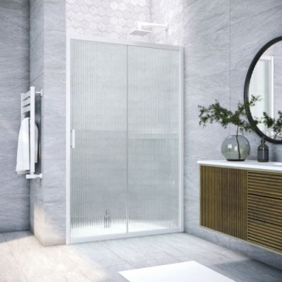 Душевая дверь в нишу  раздвижная 153-158 см, Vegas Glass ZP NOVO h2000 155 01 Moru стекло рифленое, профиль белый