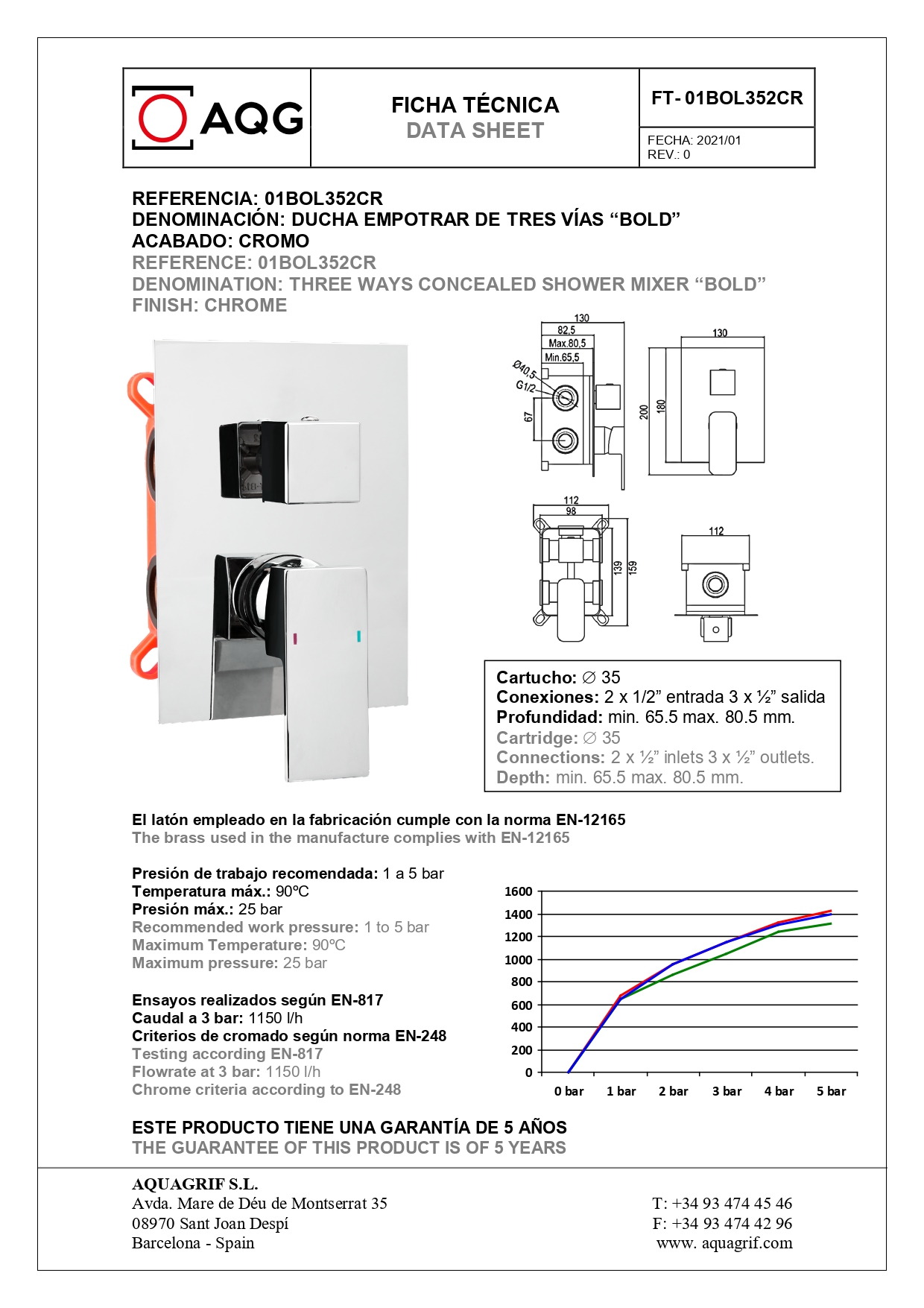 AQG Bold, душевой комплект EC316 на 3 потребителя, с квадратным изливом, с квадратным верхним душем 25х25 см и кронштейном 35 см, цвет хром 19BOLEC31602