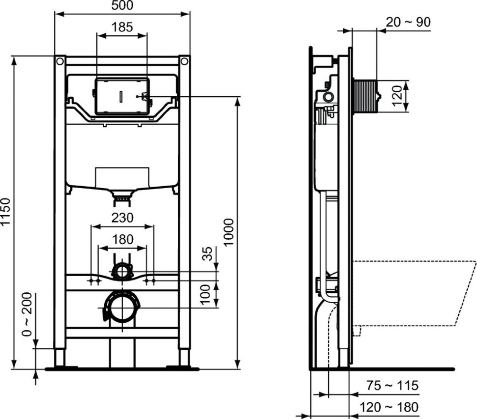 Промо-комплект 3 в 1 Ideal Standard с подвесным унитазом TESI Rimless T355101 и инсталляцией PROSYS