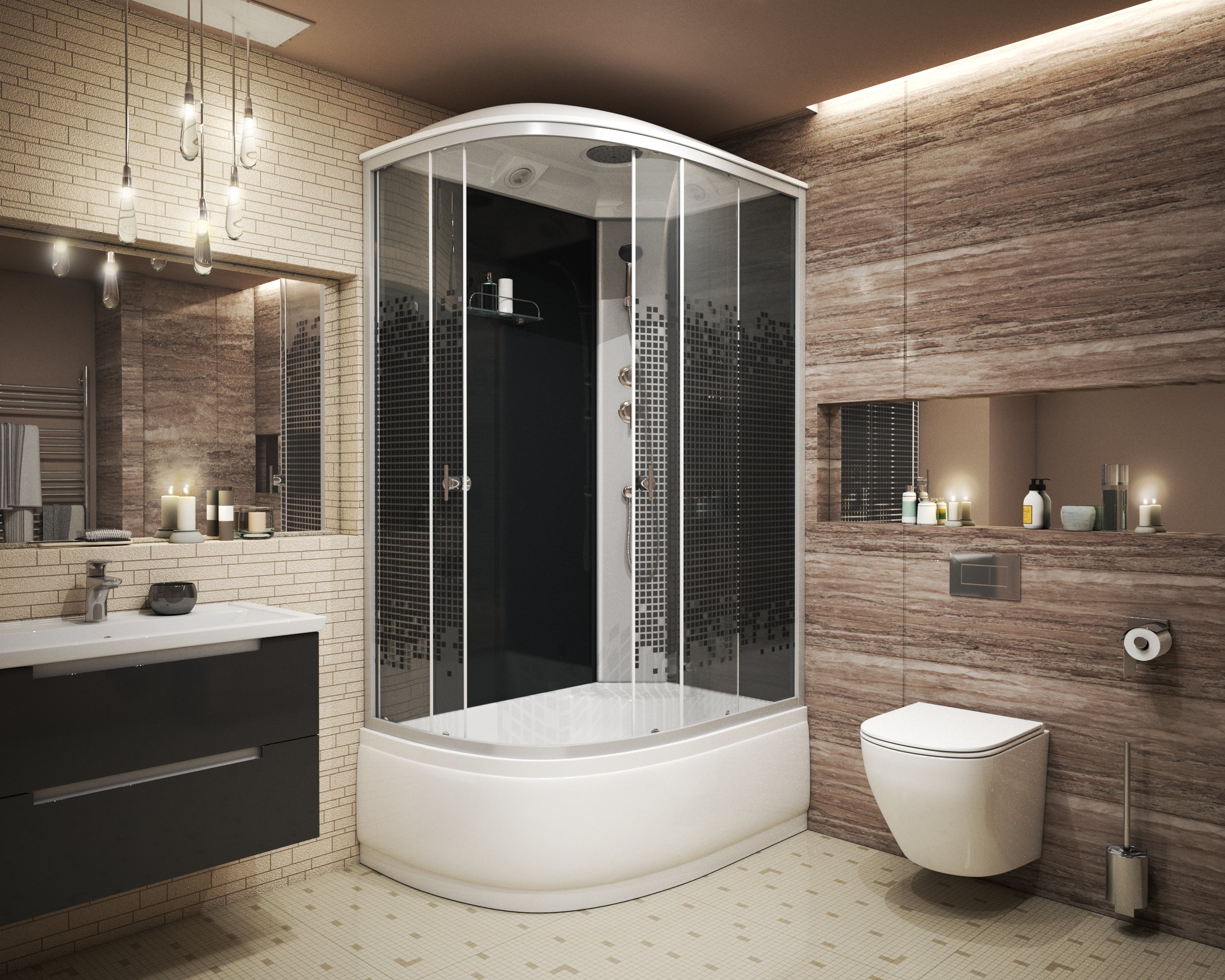 Niagara Eco Душ.каб. NG-7510-14R BLACK (1200х800х2150) высокий поддон(40см) стекло мозаика