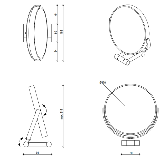 Decor Walther SPT 50 Косметическое зеркало 17см, настольное, увел. 5x, цвет: хром 118100