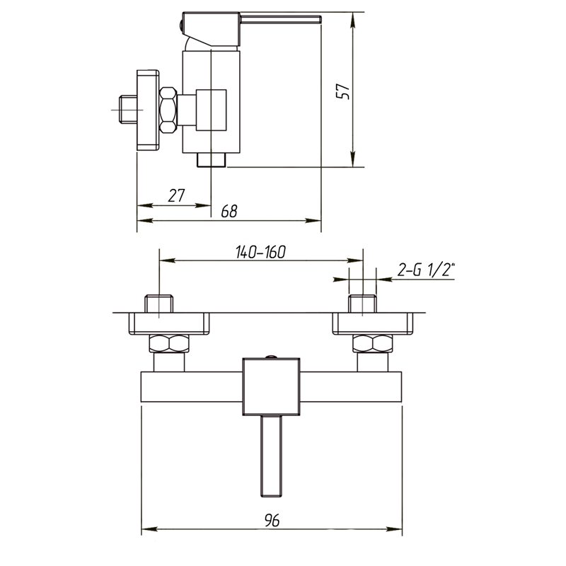 KVANT Смеситель д/душа моноком. внешний, выход M1/2" ML.KVT-2738.CR