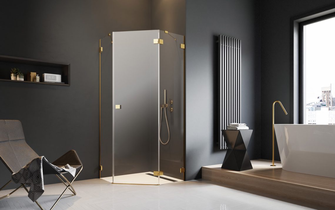 Пятиугольный душевой уголок 100X80 Essenza Pro Gold PTJ