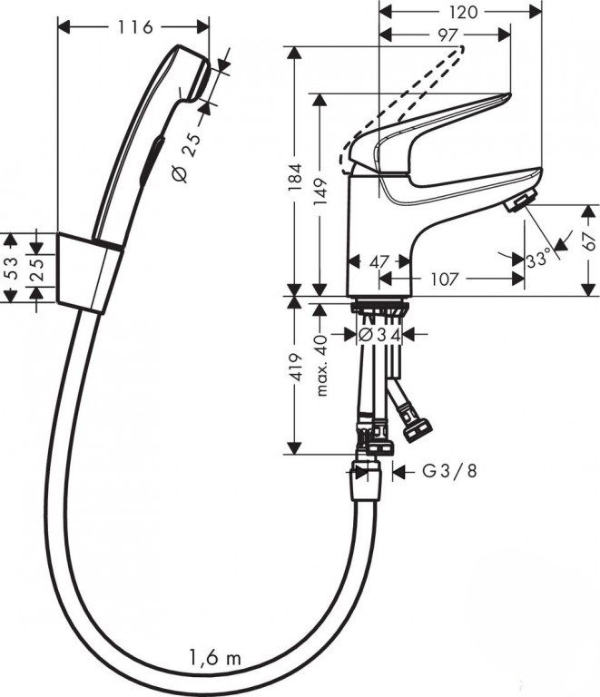 Смеситель для биде Hansgrohe Novus 71144000 с гигиеническим душем