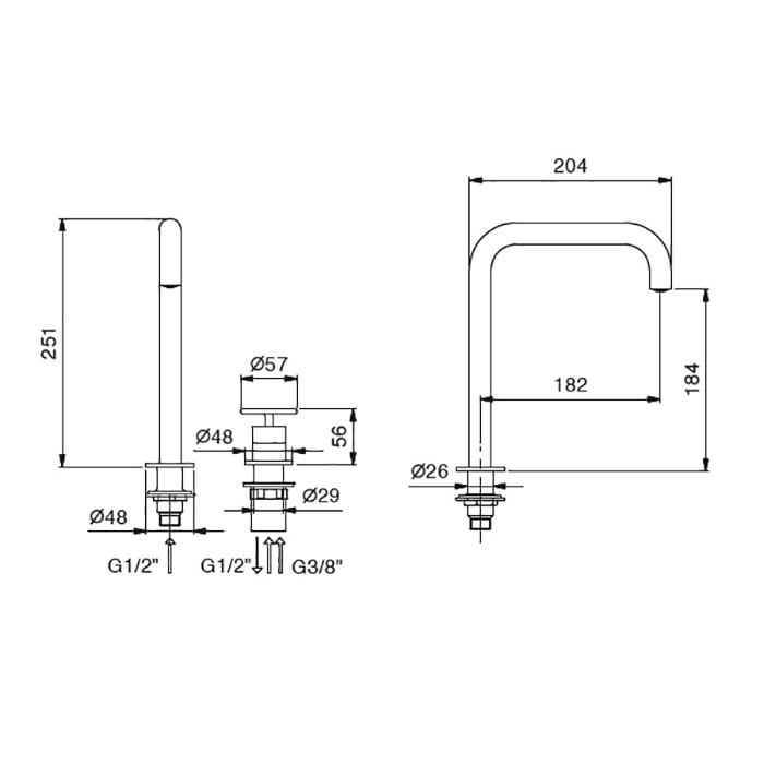 Fantini Fontane Bianche Смеситель для раковины, 2 отв., цвет: Matt Gun Metal PVD 47 P5 P107W