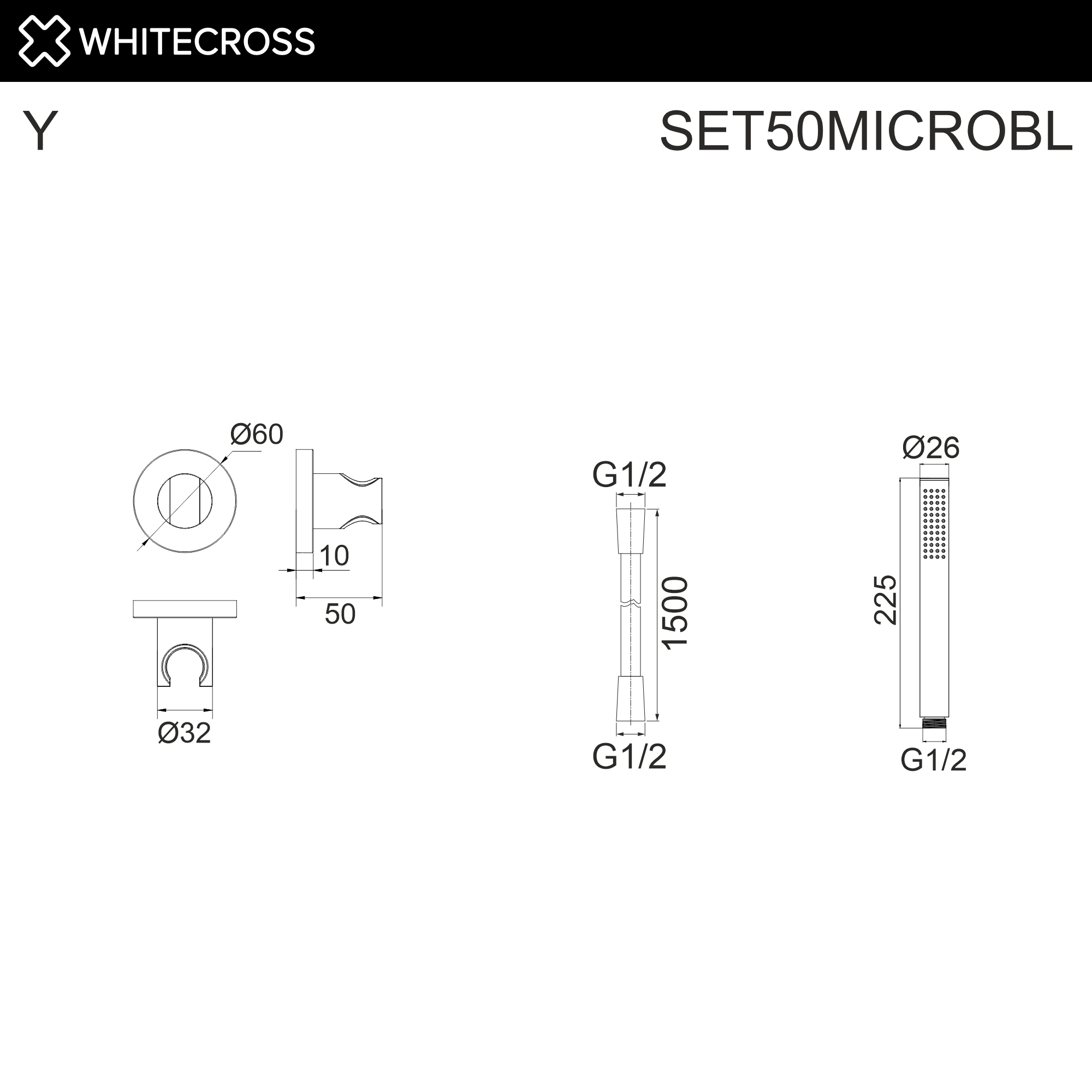 Душевой гарнитур точечный WHITECROSS SET50MICROBL (черный мат)