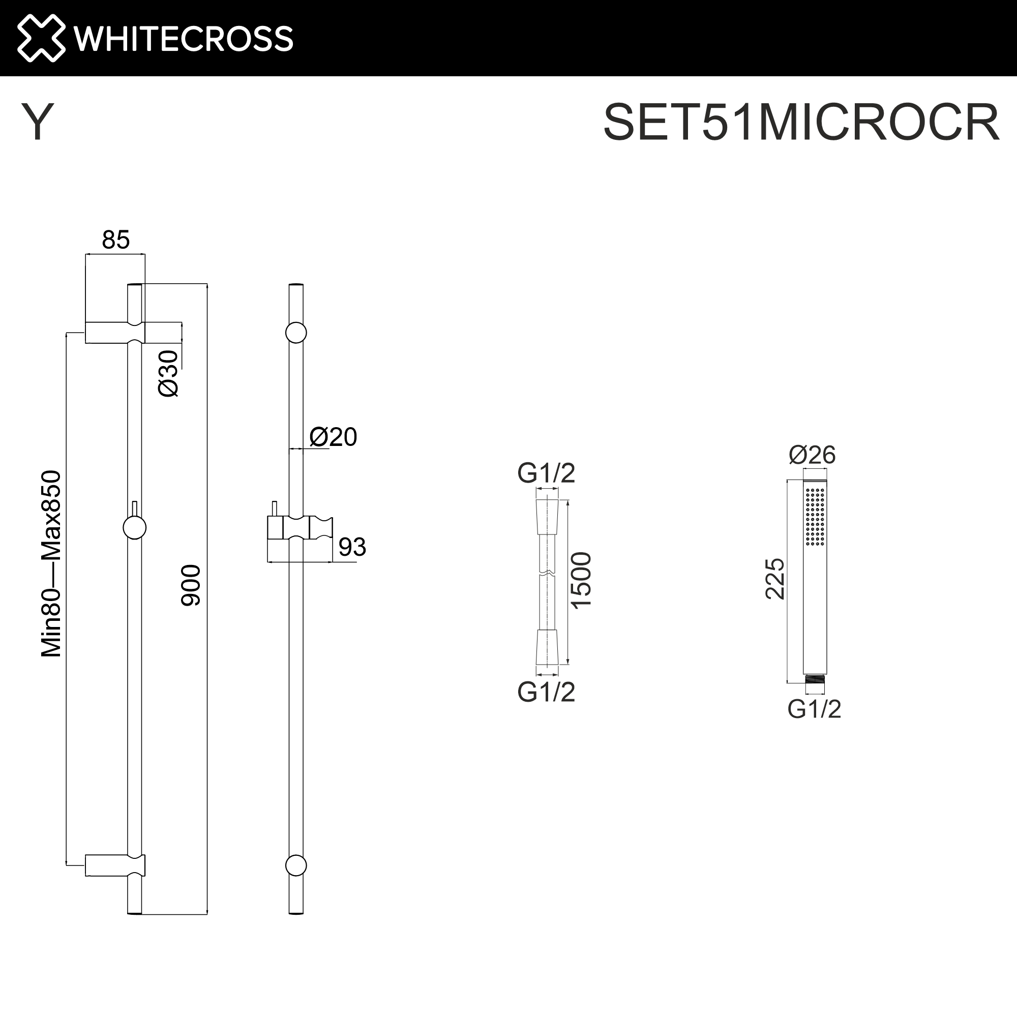 Душевой гарнитур на штанге WHITECROSS SET51MICROCR (хром)