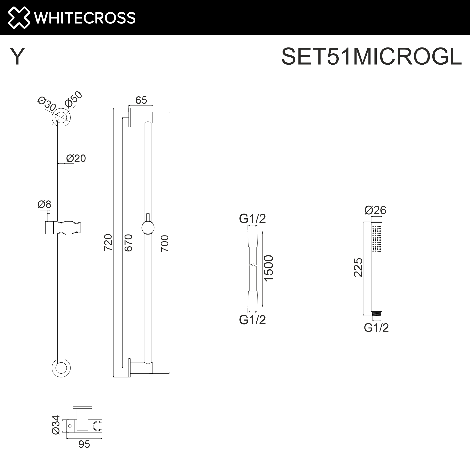 Душевой гарнитур на штанге WHITECROSS SET51MICROGL (золото)