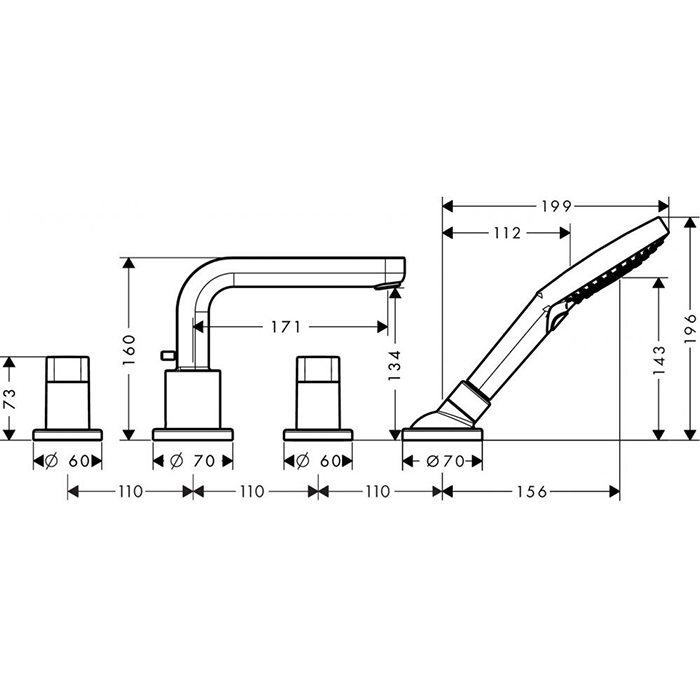 Hansgrohe Metris S Смеситель на борт ванны, 4 отв., цвет: хром 31446000