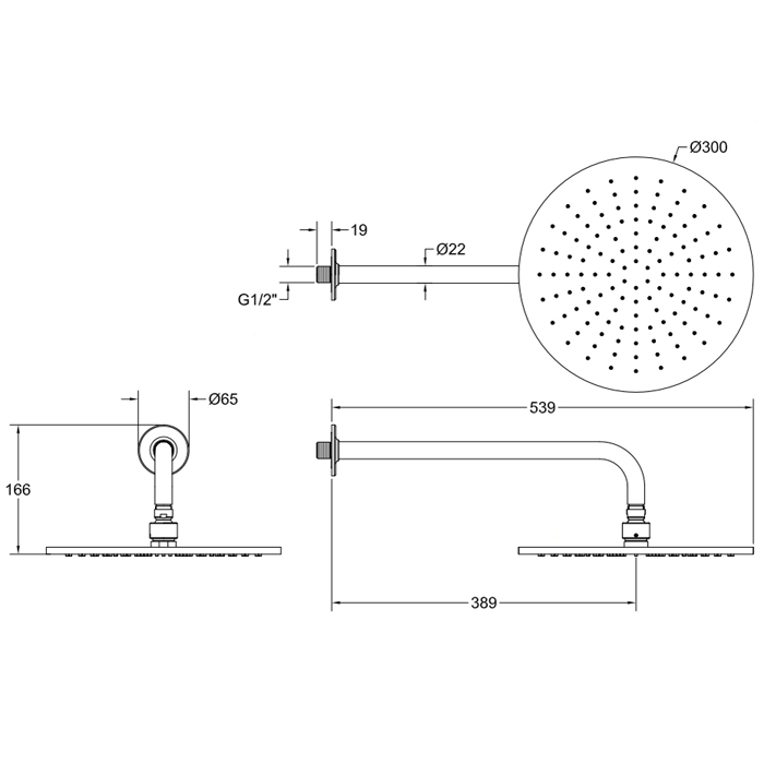 Gessi Inciso Душевая головка настенная, шарнирная на 1/2, Ø 300мм, цвет: finox 58248#149
