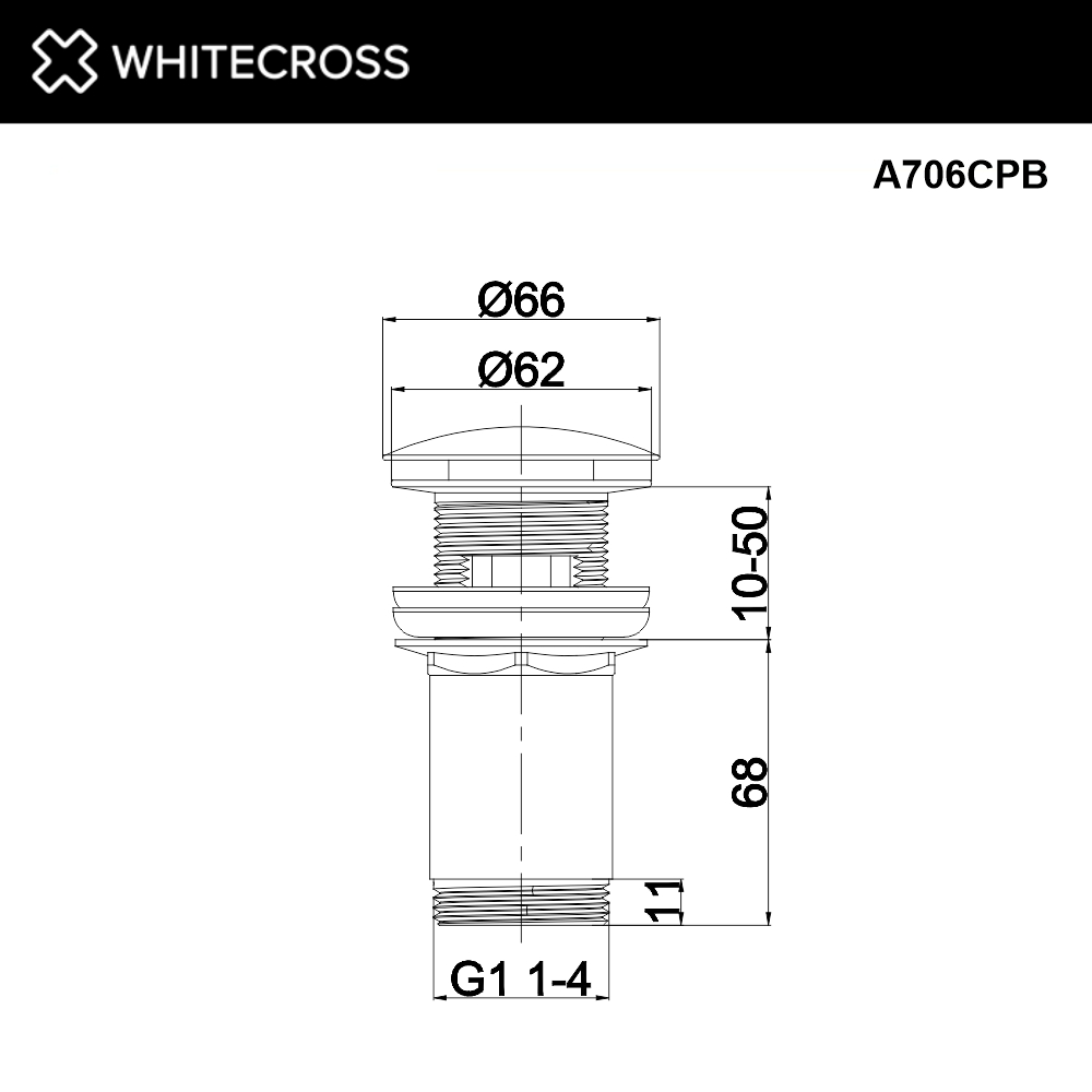 Донный клапан WHITECROSS A706CPB для умывальника, клик-клак (брашированная медь)