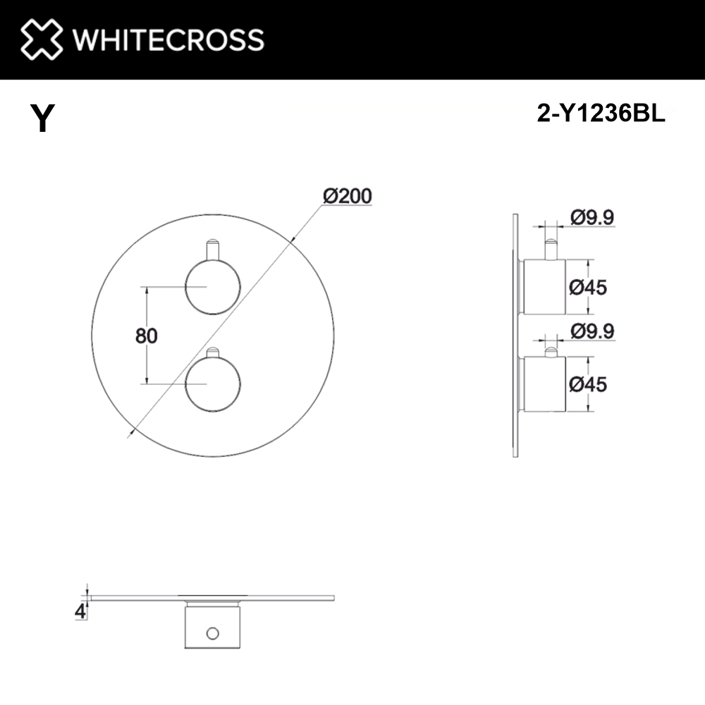 Внешняя часть смесителя для душа на 2 потребителя WHITECROSS Y1236BL (черный мат)