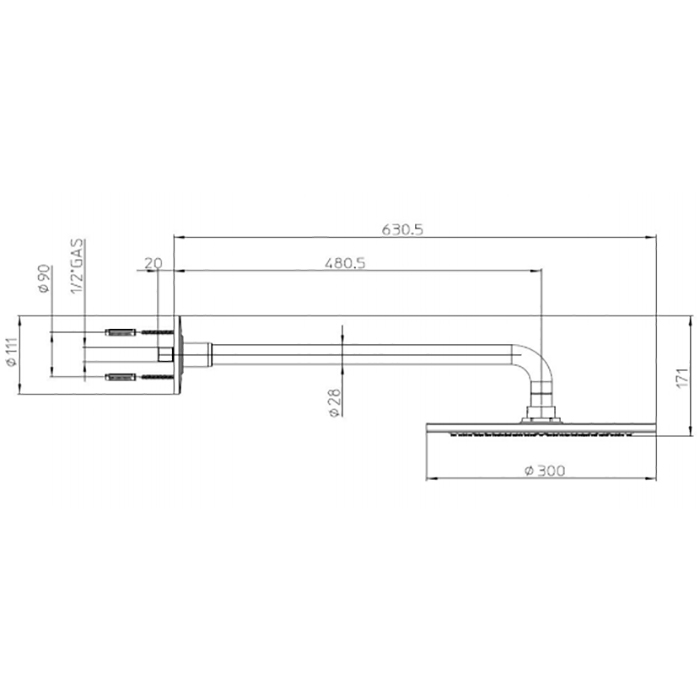 BOSSINI DREAM-OKI Верхний душ d30см., настенный, 1 режим, цвет: хром H75362J.030