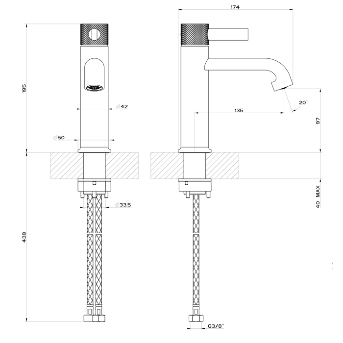 Gessi Inciso- Смеситель для раковины, однорычажный, без донного клапана. цвет: black XL 58002#299