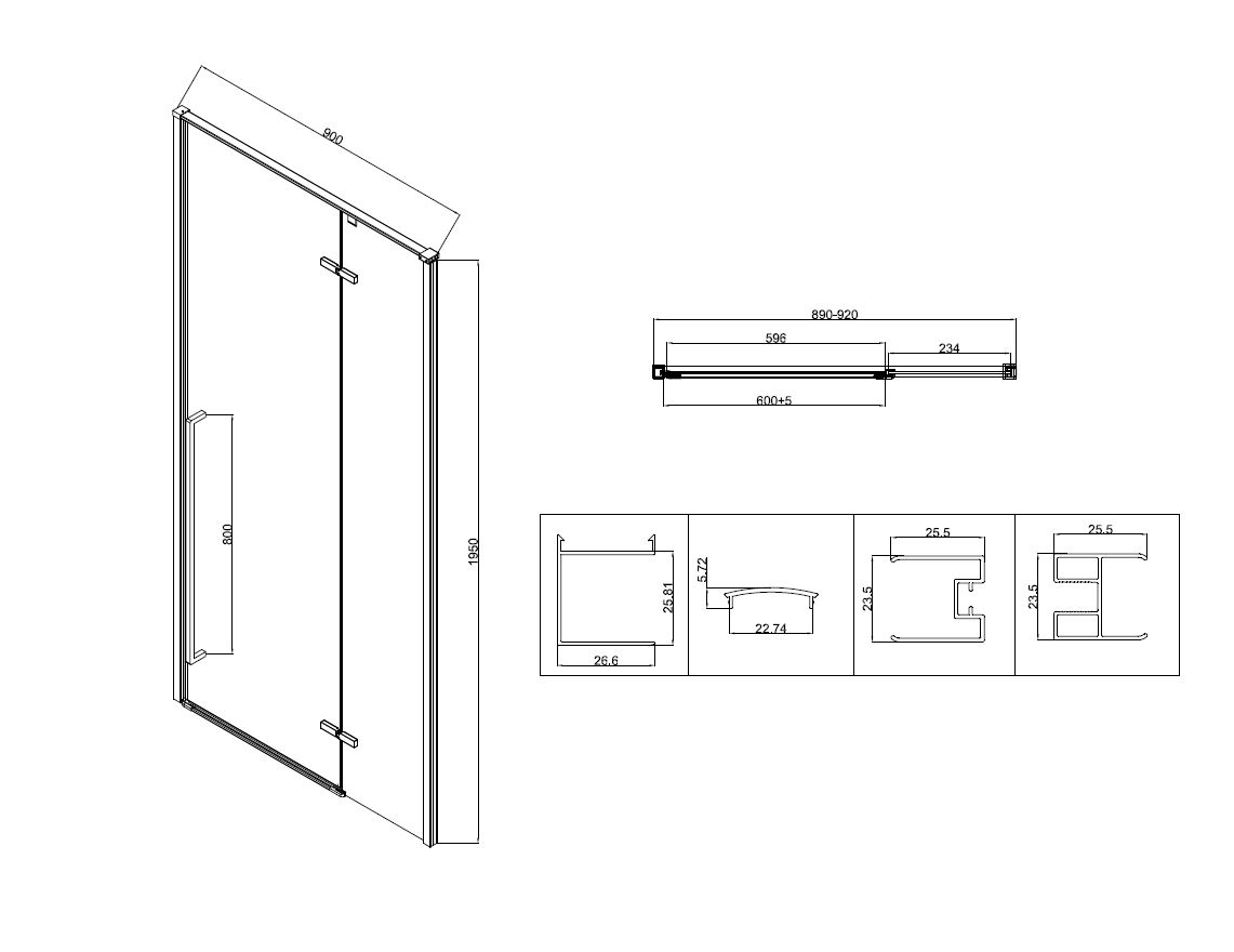 Душевая дверь Slim-N VDPH-5SN900CLB, 900, черный, стекло прозрачное