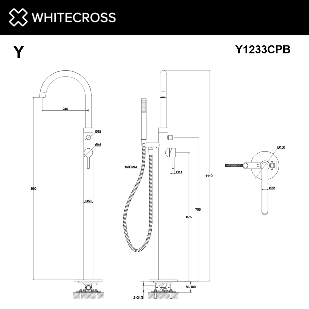 Смеситель для ванны отдельностоящий WHITECROSS Y1233CPB (брашированная медь)