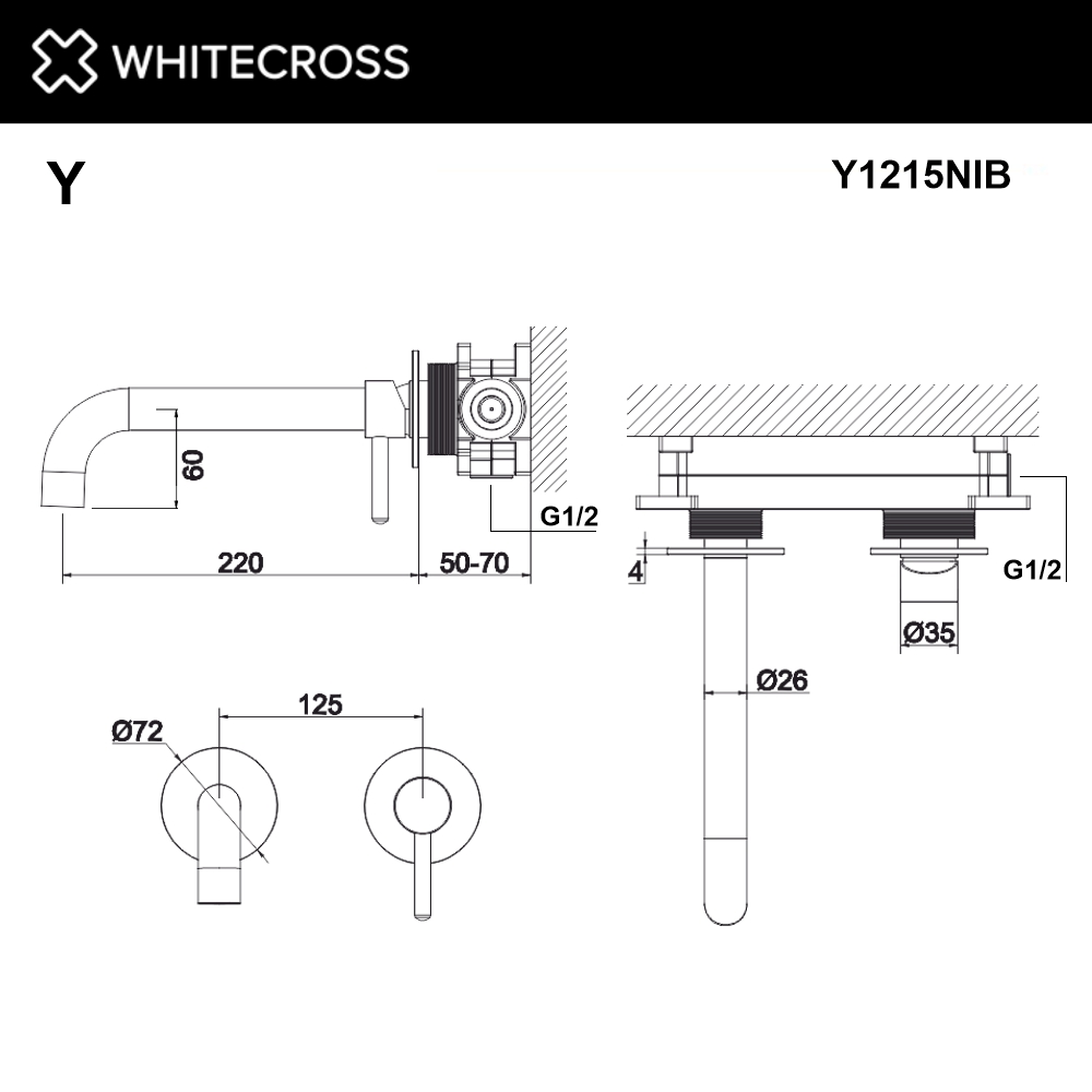 Смеситель для умывальника скрытого монтажа WHITECROSS Y1215NIB (брашированный никель)