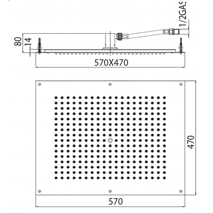 BOSSINI DREAM-RECTANGULAR  Верхний душ 570 x 470 мм, цвет: белый матовый H38391.045