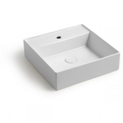 White Ceramic Like, накладная/подвесная прямоугольная раковина с отверстием п/с 46x46x13h см, цвет белый глянцевый W090701