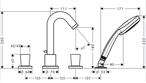 Hansgrohe Logis Смеситель на край ванны, на 4 отверстия 71314000