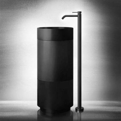 Gessi 316 Раковина 40x90 см, без отв., напольная, отдельностоящая, с сифоном, слив в пол, цвет: Black metal brushed PVD 54601#707
