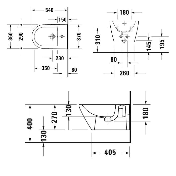Duravit D-Neo Биде подвесное 37x54см., с переливом, 1 отв., цвет: белый 2294150000