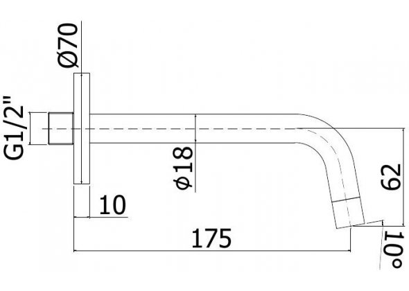 Paffoni LIGHT Излив из стены d.18, длина mm.175 подкл. 1/2"  с латунной накладкой d.70, Хром