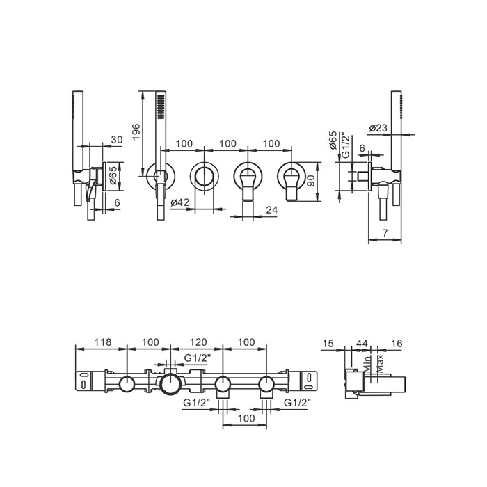 Fantini AL/23 Встроенный смеситель для ванны, без излива, цвет: хром 26 02 B717B