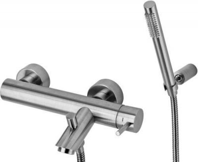 Paffoni LIGHT Смеситель для ванны короткий излив, c ручным душем, Steel looking, LIGHT Paffoni LIG023ST