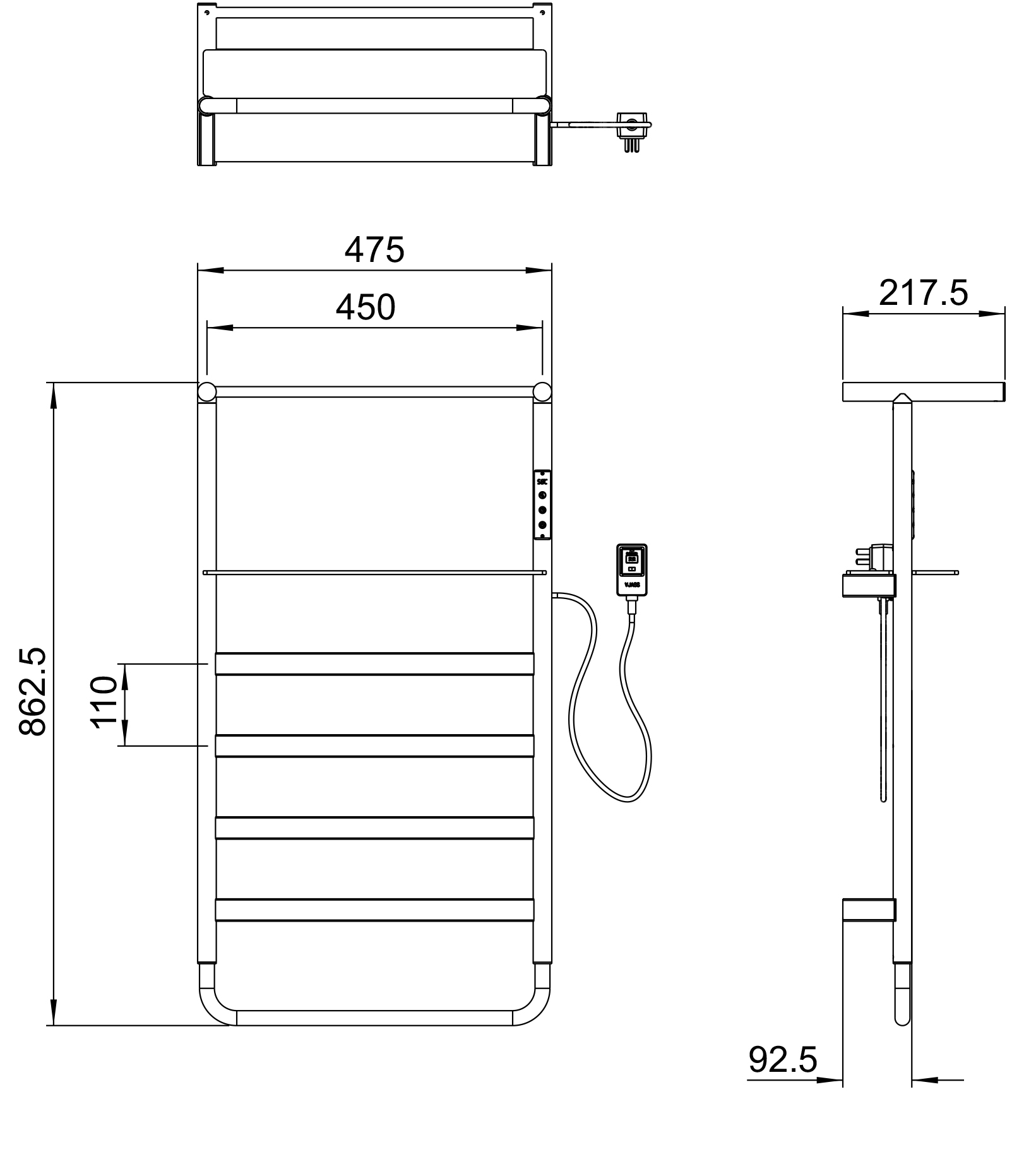 Полотенцесушитель электрический 475x862 WONZON & WOGHAND, Брашированное золото (WW-A208-BG)