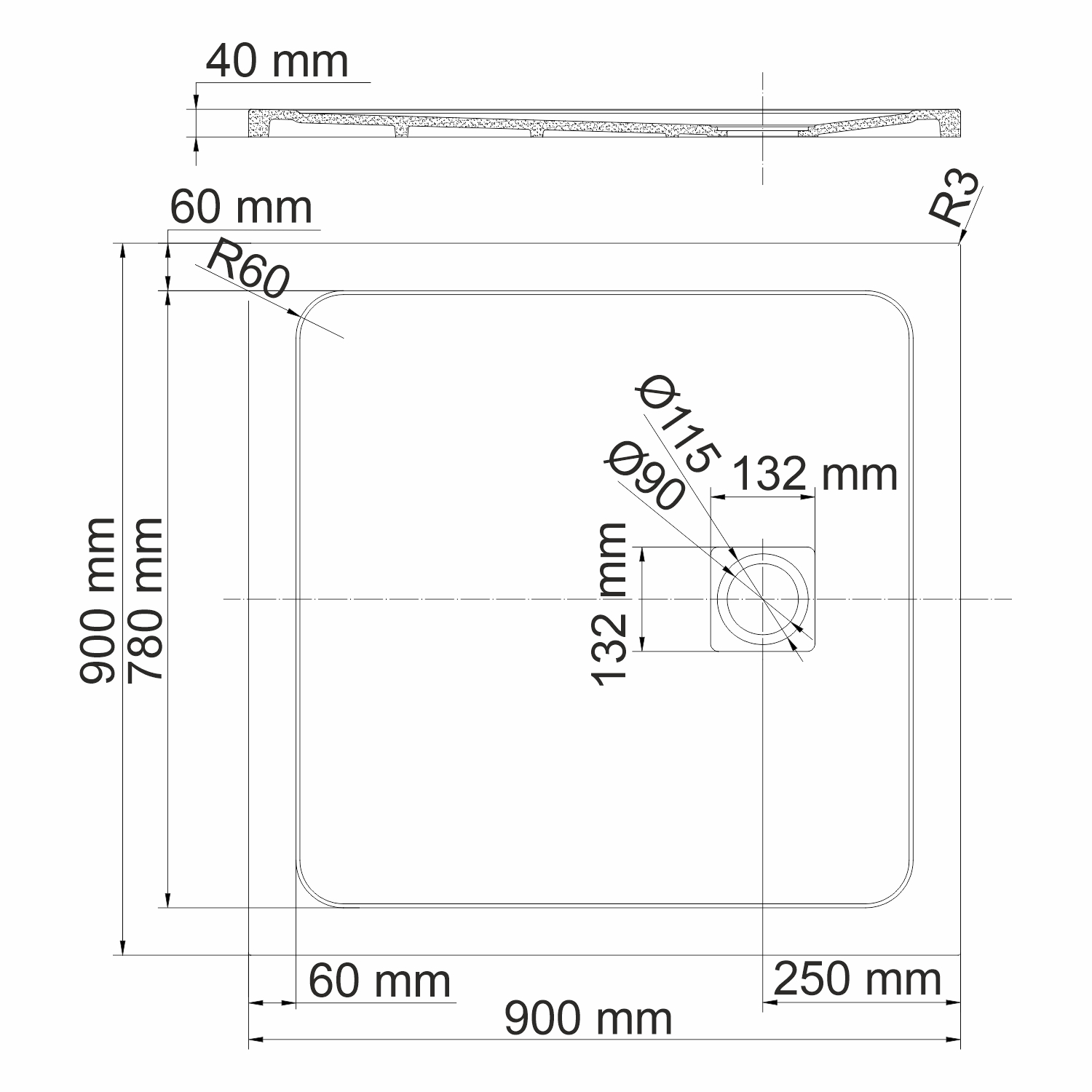 Neime 19T03 Душевой поддон 90x90 под мрамор